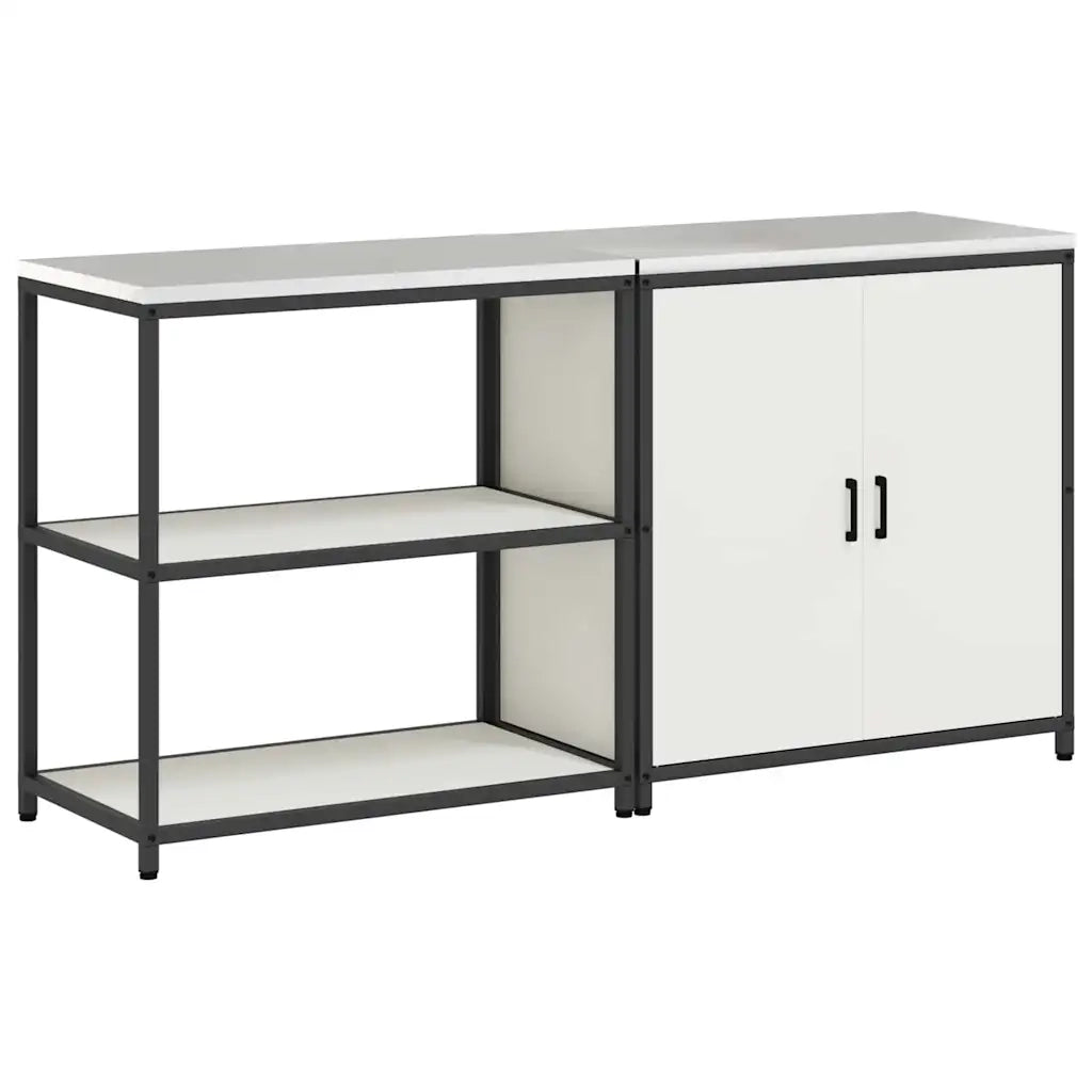 Set di Stoccaggio per Cucina con porta 2 pz-Armadietto Cucina-Armadietto Cucina Bianco Acciaio 715110