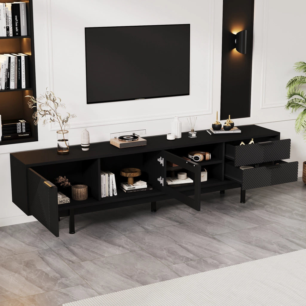 MOBILE TV 200x40x50,5 cm Nero in Truciolare con 2 ante e 2 cassetti
