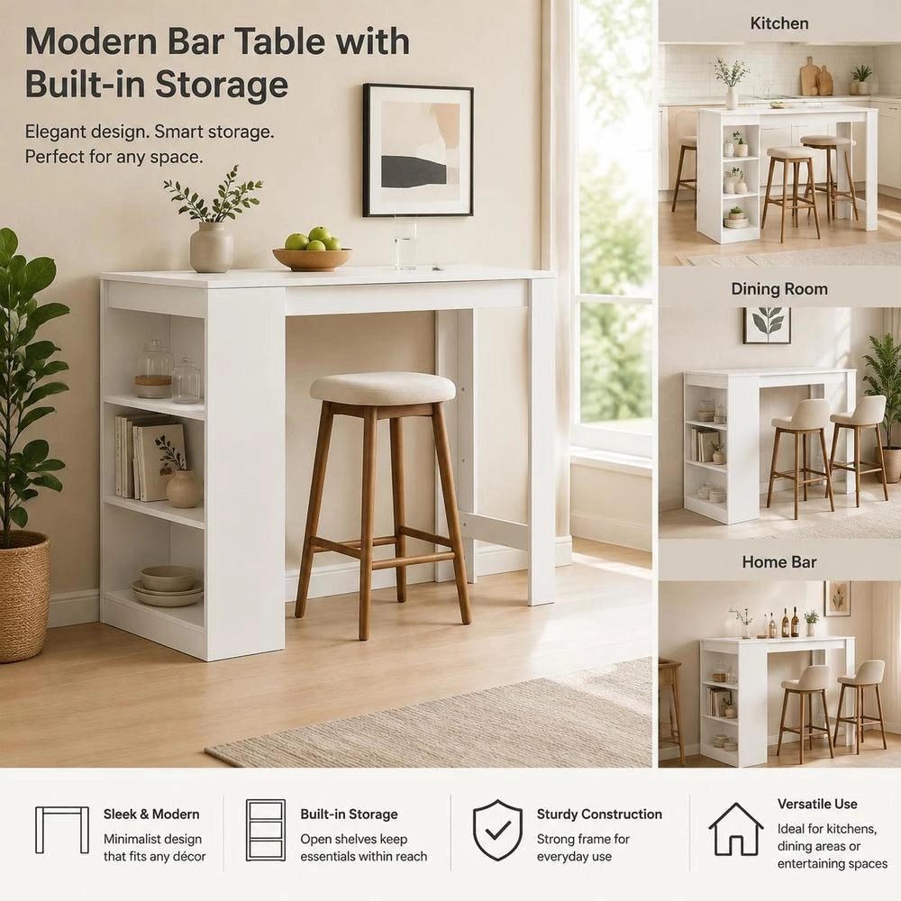 Bar Table With Shelf, White, 110x50x103 Cm