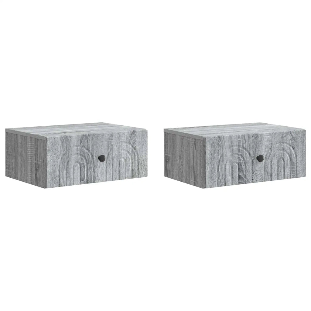 Set di 2 Comodini | Armadio da Notte | Mobiletto da notte a muro Grigio Sonoma 49 x 34,5 x 20 cm