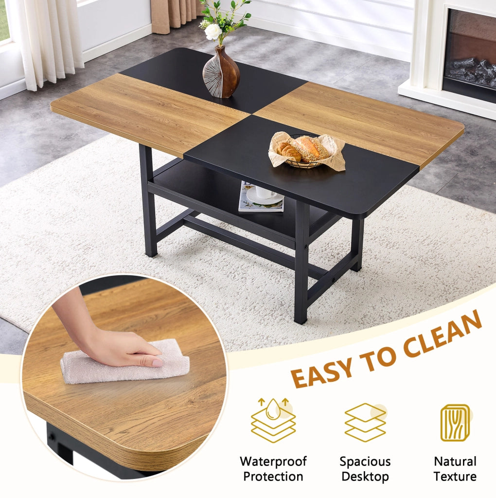 Set tavolo da pranzo rettangolare 160 cm con ripiano e 4 sedie in tessuto tecnico marrone