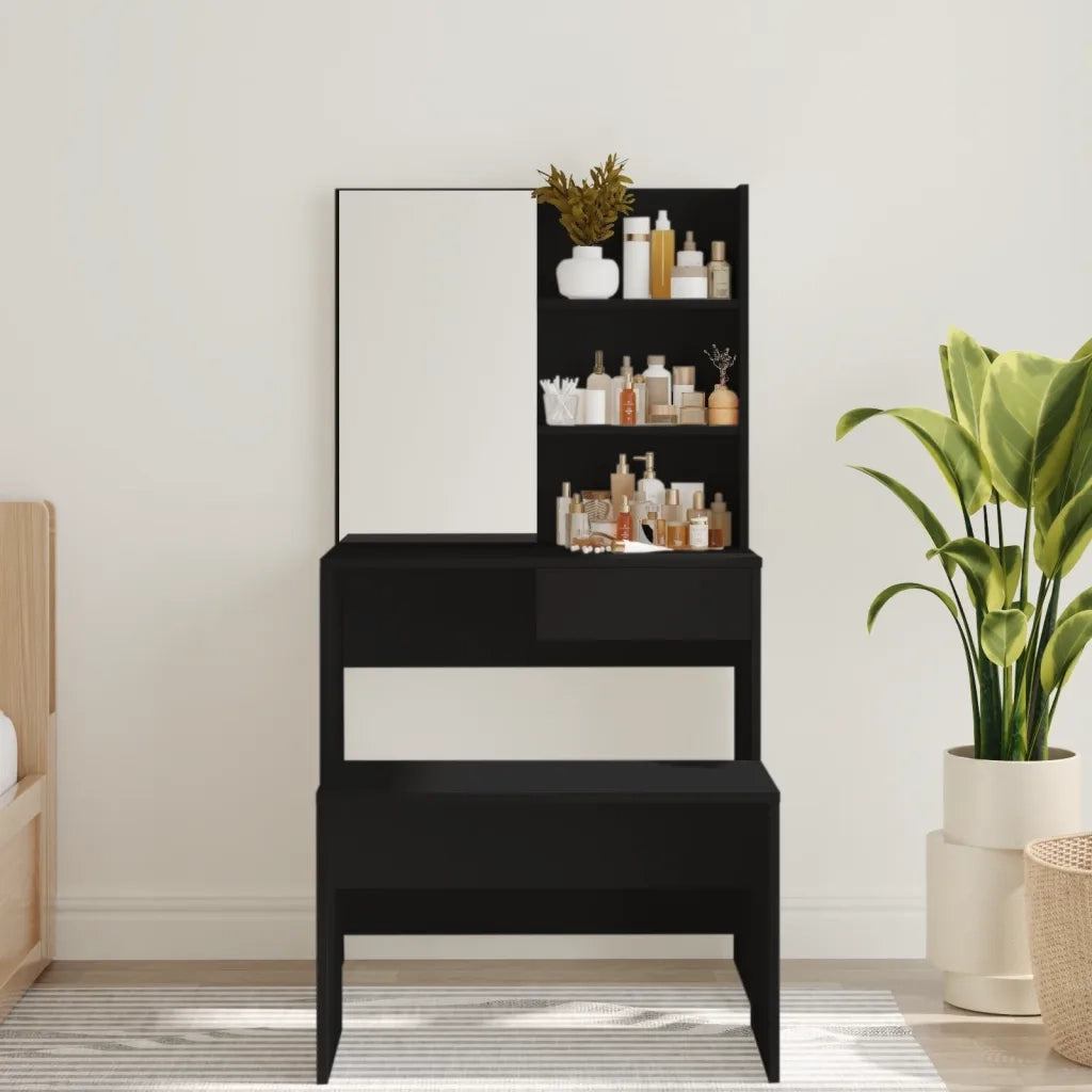 Toeletta con Specchio-Tavolo da Vanit¨¤ Nero 74,5x40x141 cm