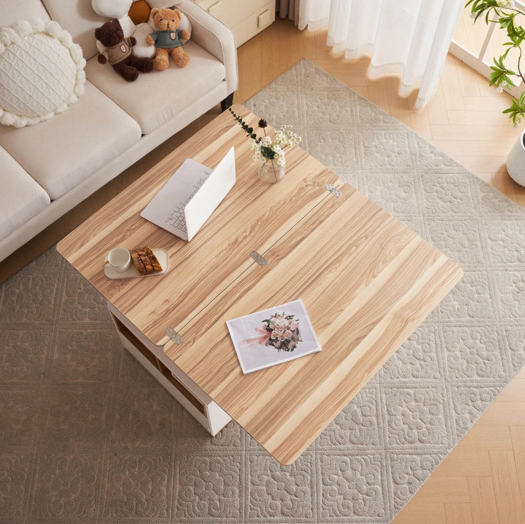 Tavolino da salotto regolabile in altezza 100x51 cm con 2 cassetti bianco e marrone HOMVRA