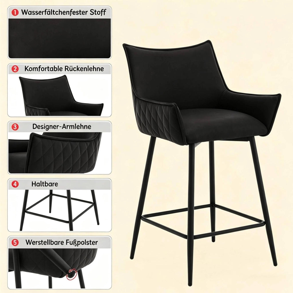 Set di 2 sgabelli da bar vintage in PU antracite