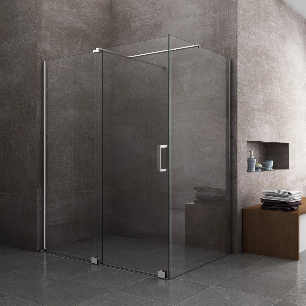 Box Doccia Angolare Con Pannello Fisso Laterale E Porta Frontale Scorrevole Senza Telaio H 200 Cromo Trasparente Cm 100 (98-100) x 130 (126-131)