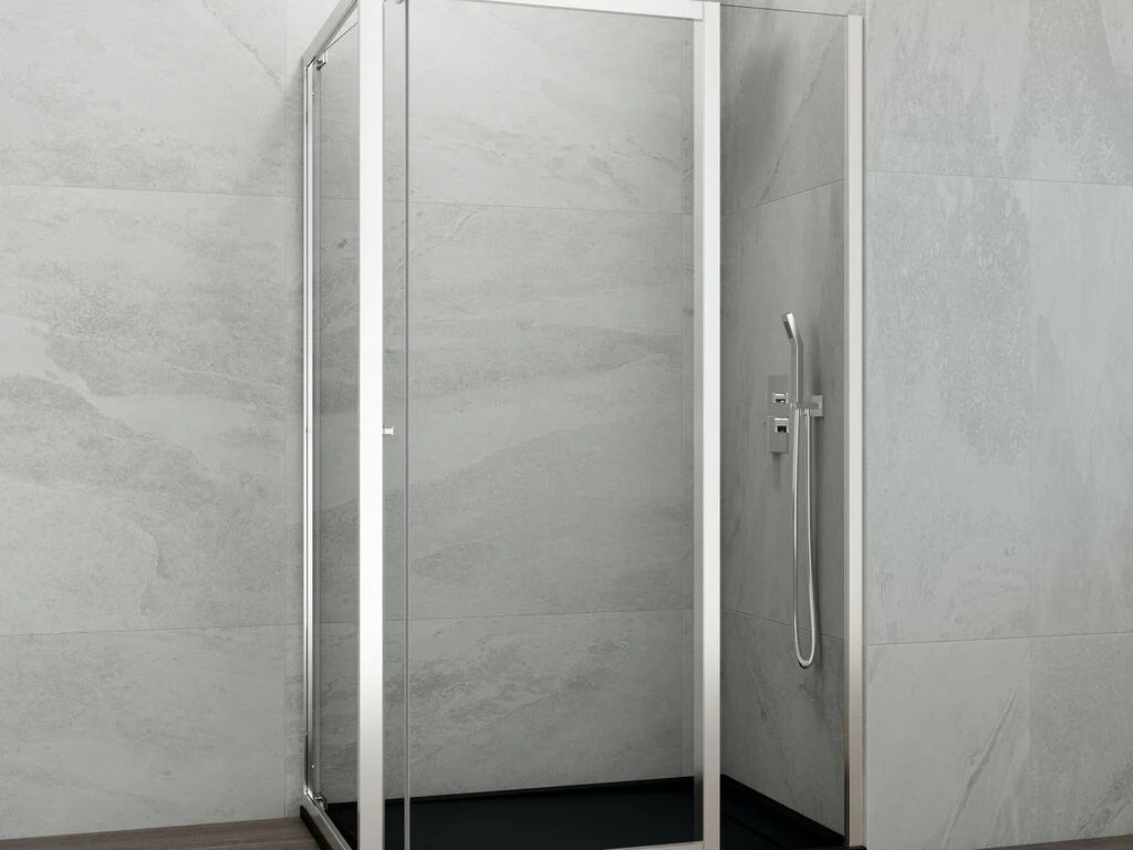 Box doccia angolare SPAZIO fisso 25 + porta 65 + laterale fisso 90x80 cm (84.5-87/76.5-79) nero opaco