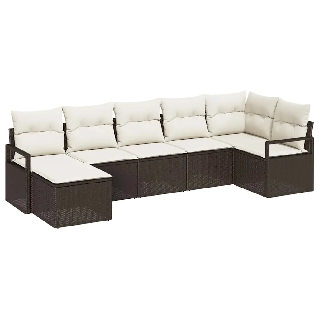 Set di divani con cuscino 7 pcs Marrone e Crema polyrattan 3355137