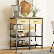 Credenza in legno naturale con 2 cassetti e 3 ripiani aperti 90x40x91 cm, stile industriale