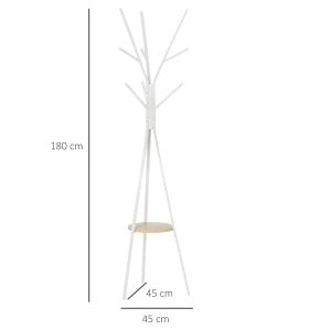 Appendiabiti in metallo bianco 45x45x180 cm con 3 barre e 8 ganci per ingresso