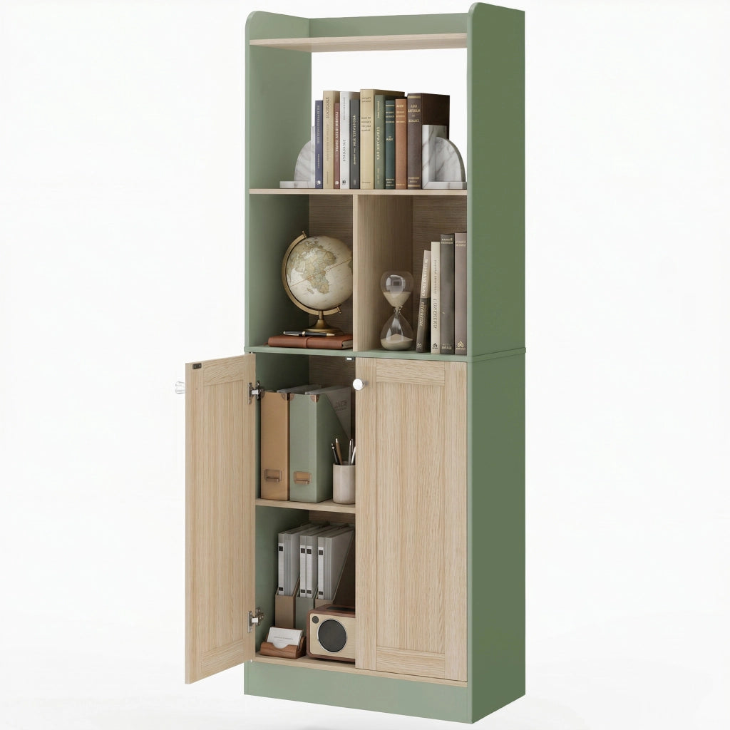 Libreria 5 Livelli con 2 Ante ¨C Minimal ¨C Verde 60x30x161 cm