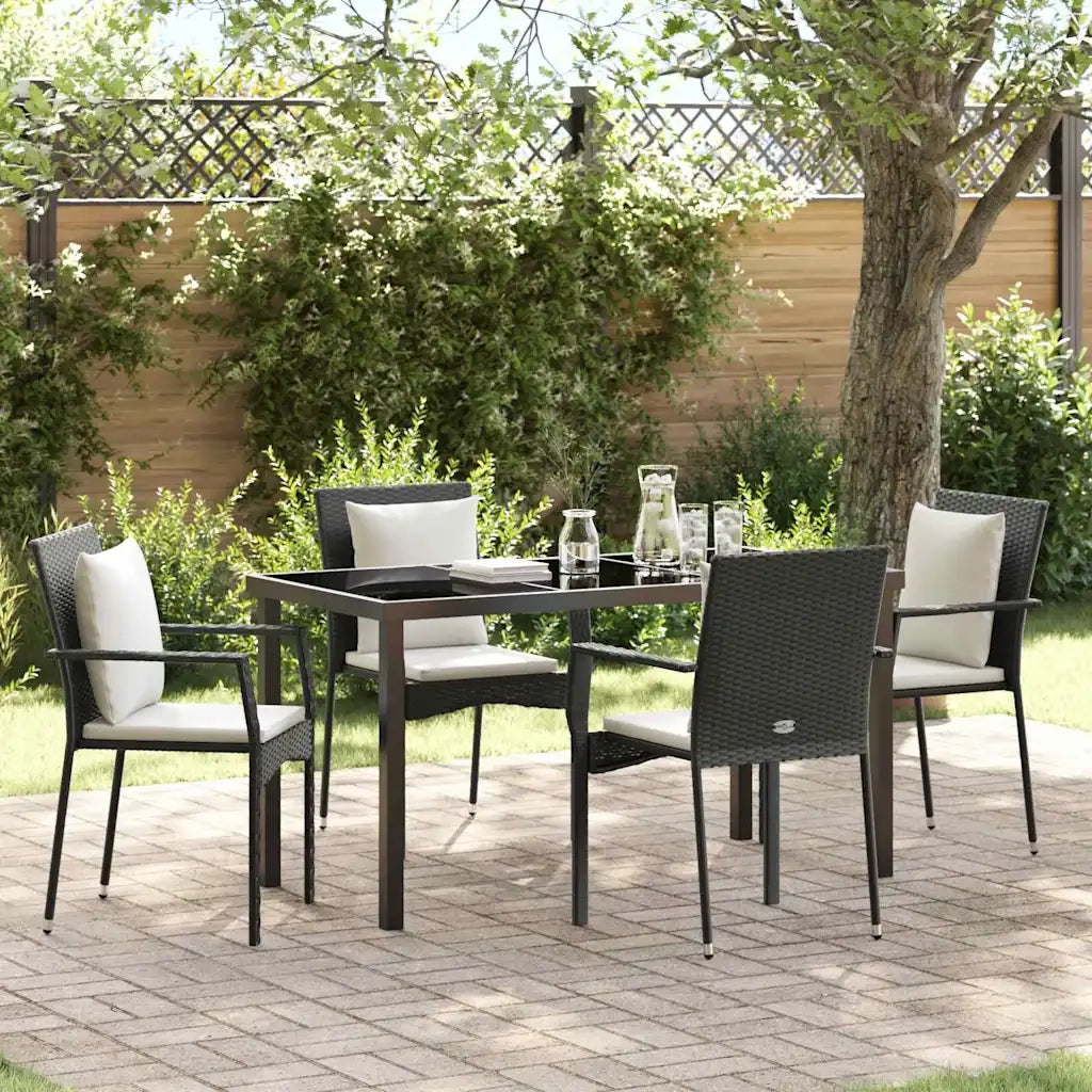 Set da Pranzo per Giardino con cuscino 5 pcs Nero polyrattan 3380073