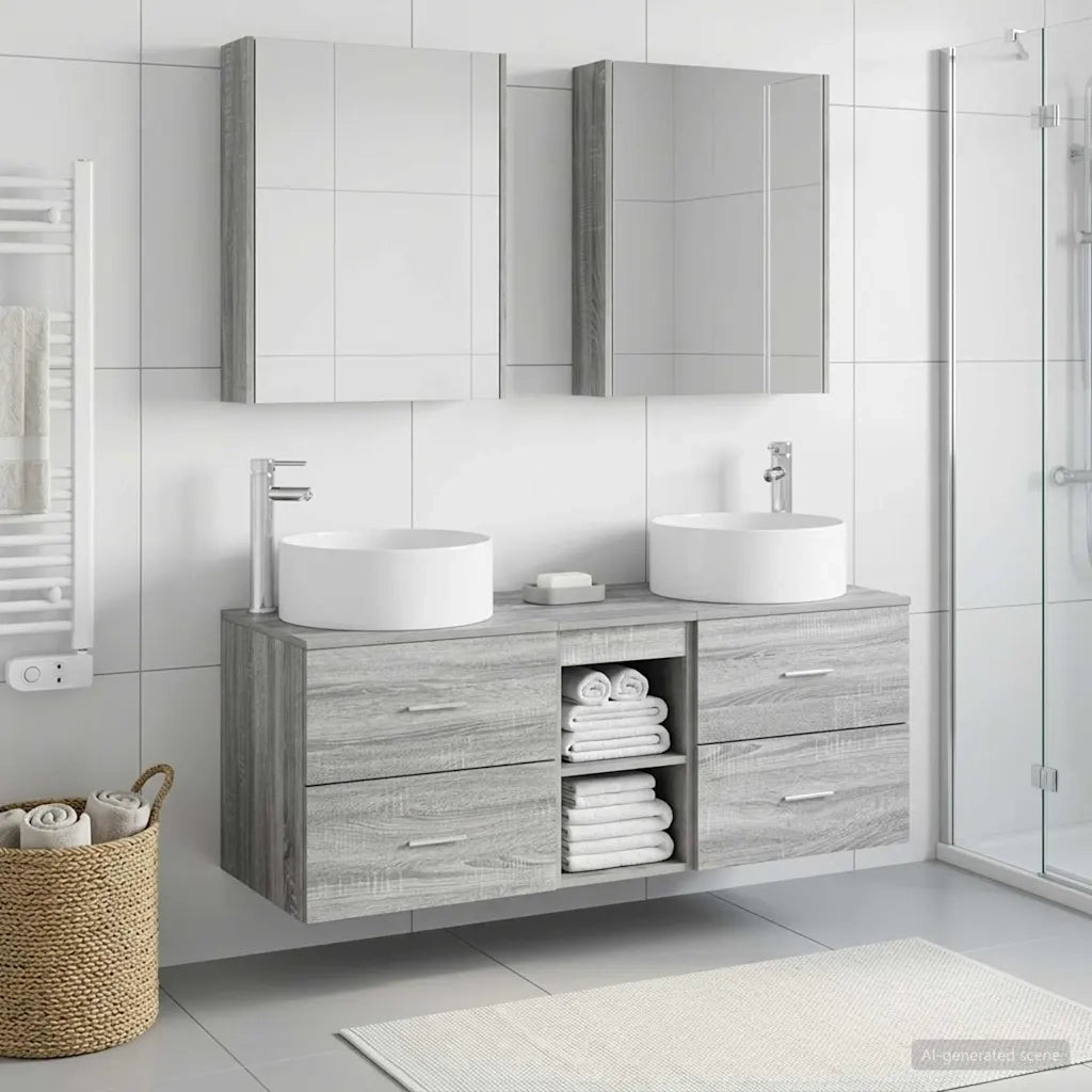 Set di mobili per il bagno 5 pcs Sonoma grigio 3407092