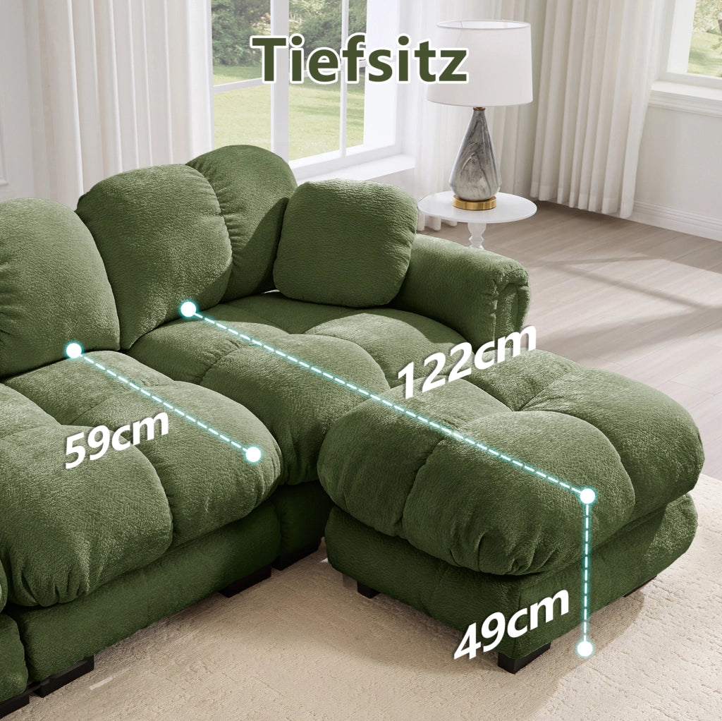 Divano modulare 2 posti ULEVR 190x86x90 cm in ciniglia verde con cuscini trapuntati e cuscino mobile
