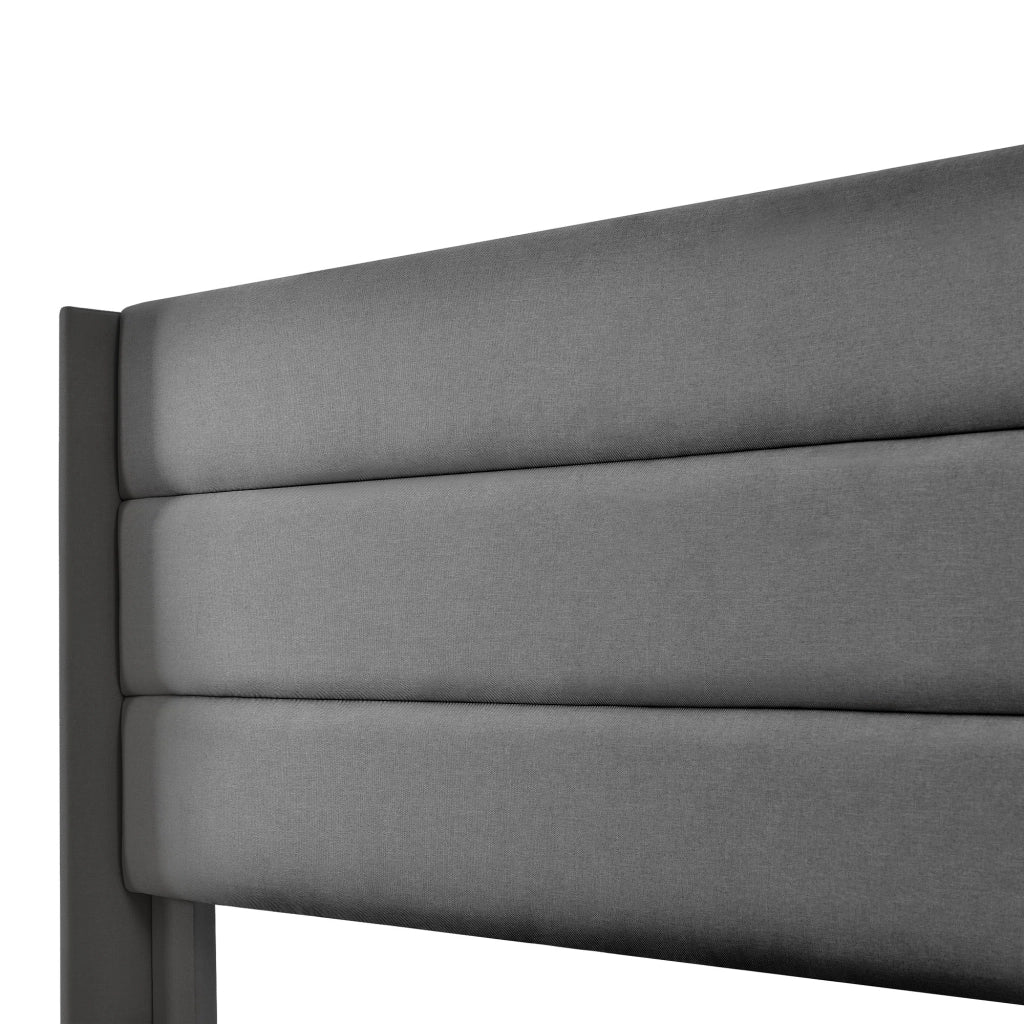 Letto contenitore 180 × 200 cm con sollevamento idraulico testiera imbottita in lino grigio con rete a doghe