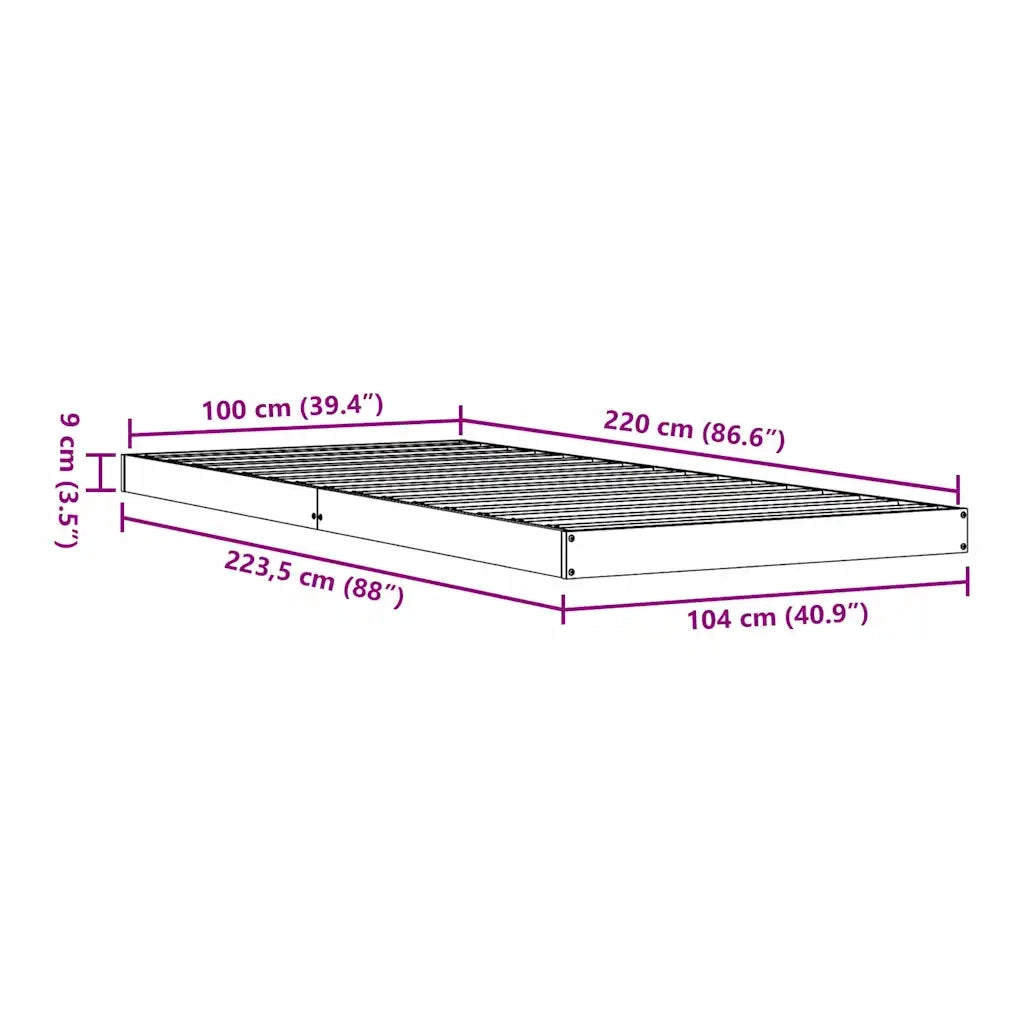 Letto singolo | Letto per adulti | Struttura letto a terra Naturale 100 x 220 cm Pino massello