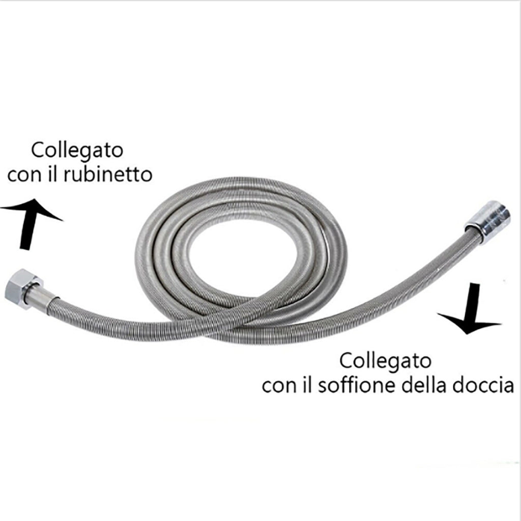 TUBO FLESSIBILE SOFFIONE DOCCINO DOCCIA VASCA BAGNO 1,5MT ACCIAIO CROMATO 01983