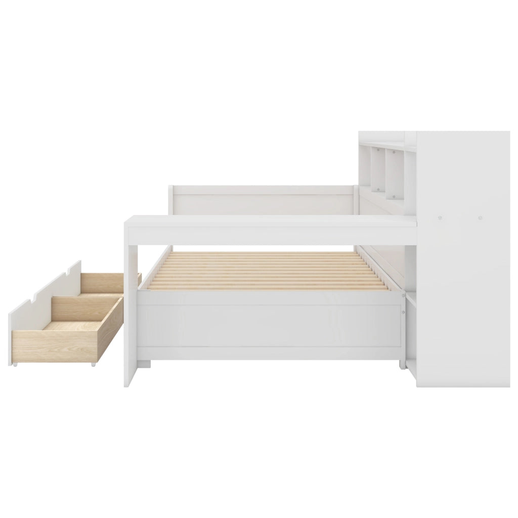 Letto Singolo 90 x 200 cm con USB; prese e 2 cassetti; scrivania in truciolare Bianco