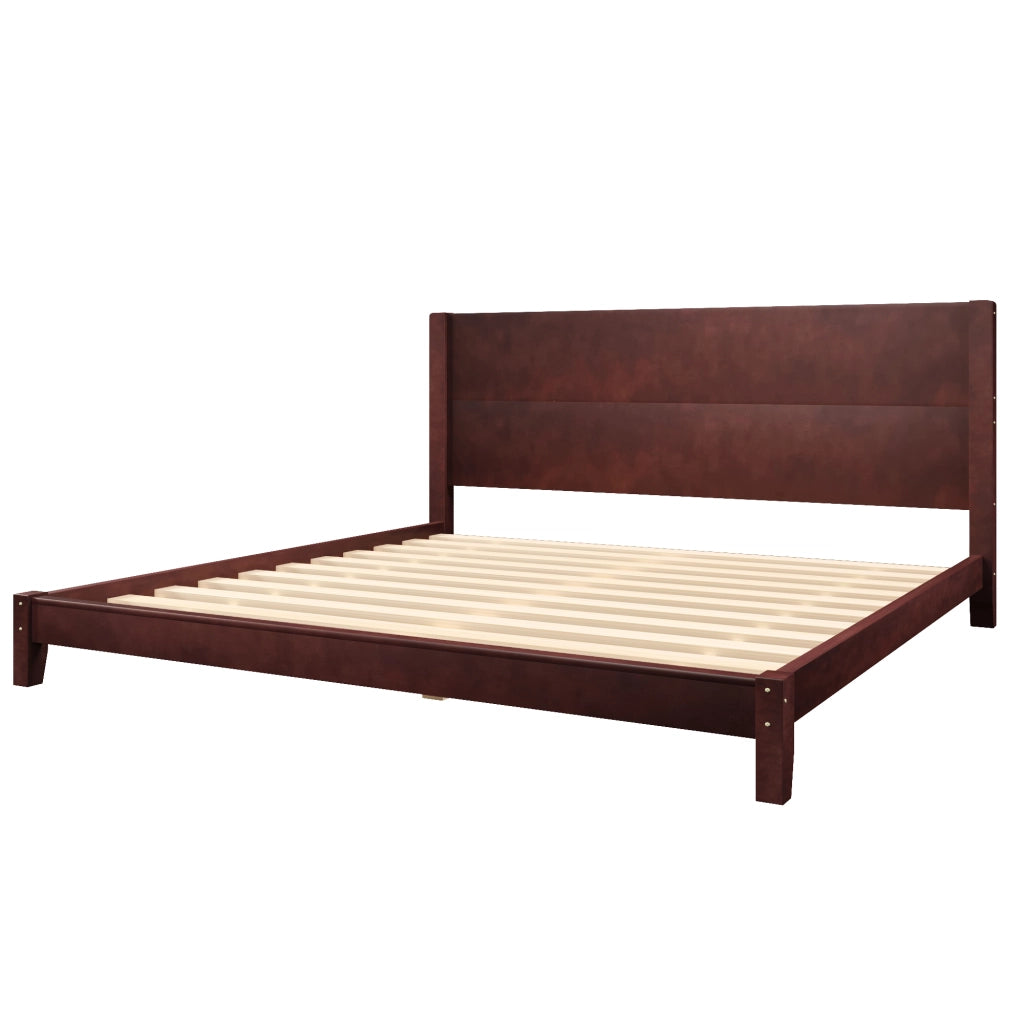 Letto a piattaforma 180x200 - Zephmum- con testiera e rete a doghe, marrone