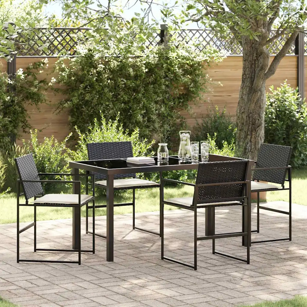 Set da Pranzo per Giardino 5 pz Nero e Crema polyrattan 3379330