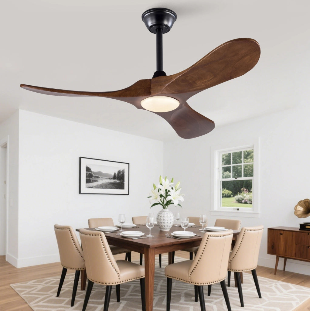 Ventilatore da soffitto YEAVIO 42" con luce LED regolabile, 3 pale in legno massello noce, motore DC silenzioso, 6 velocità reversibili