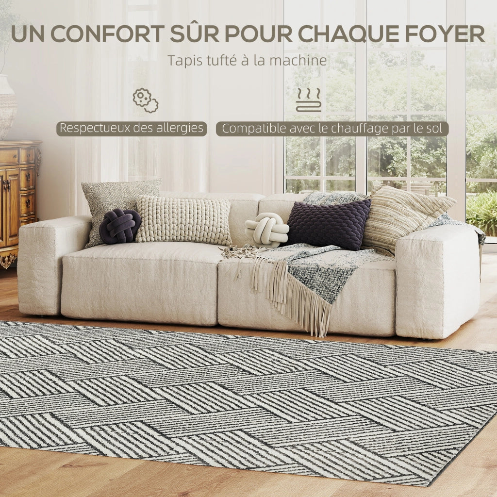 Tappeto per Salotto 200 x 140 cm a Pelo Corto Lavabile Grigio Moderno Geometrico per Camera da Letto e Soggiorno