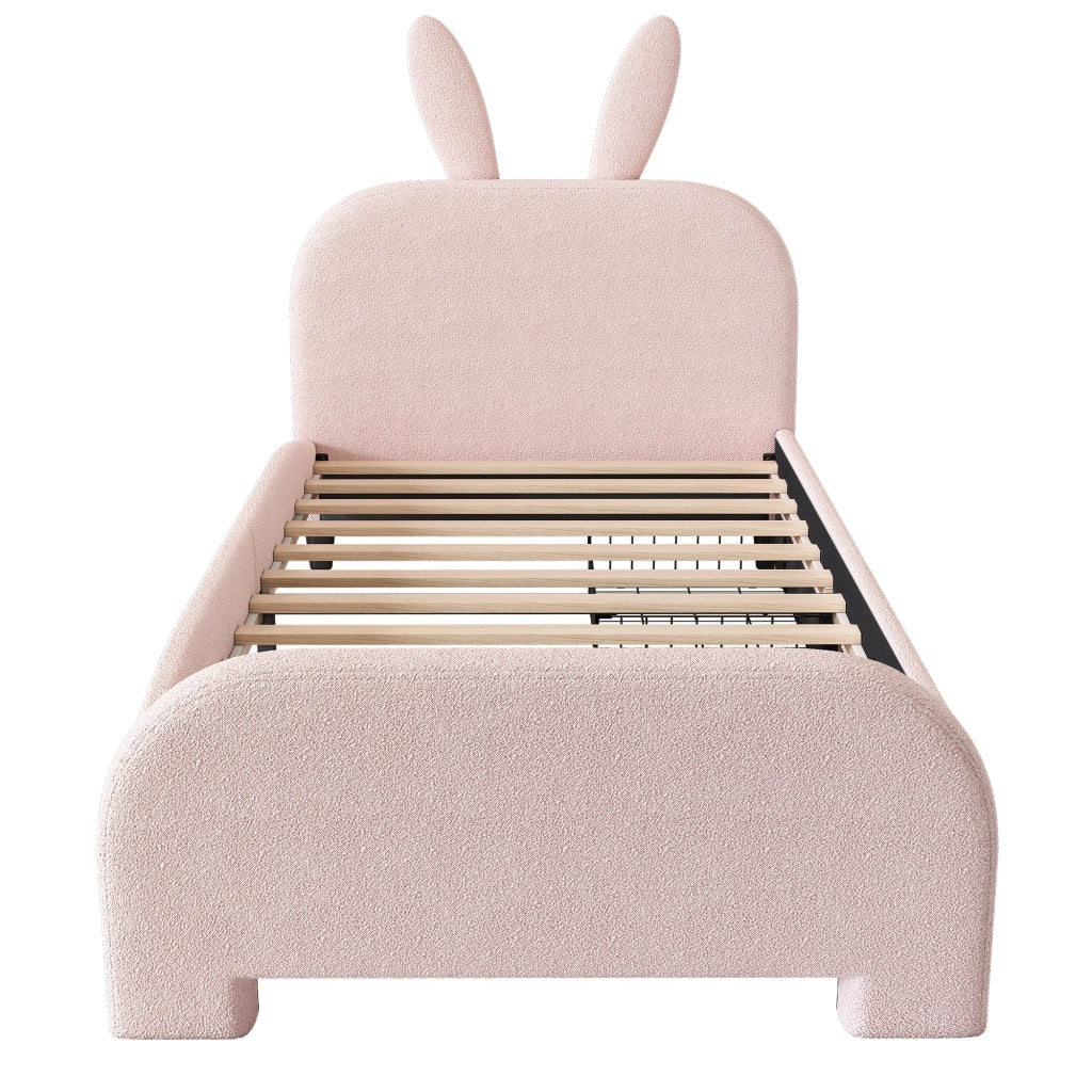 Letto 90x200 cm con testiera a coniglio e 2 cassetti in peluche rosa