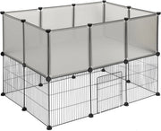 Ren per Cuccioli, Conigli e Gatti con Porta - Recinzione per Cani, Gatti e Conigli - Recinzione per Gatti - Materiale Plastico e Metallico - 107x72x72 cm - Grigio