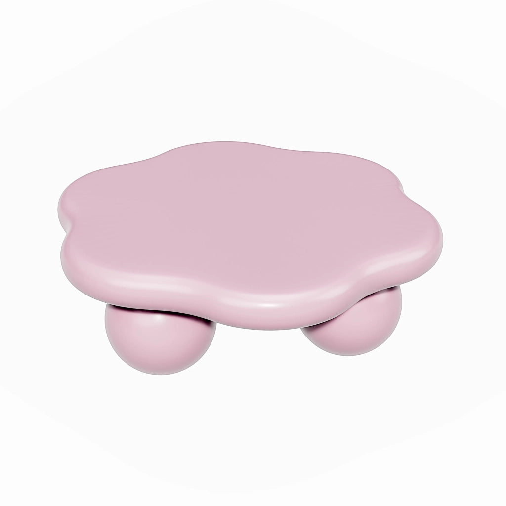 Tavolino da Caffè Rosa a Forma di Nuvola e Petali, 80 cm, Design Minimalista con Gambe Sferiche, Salvaspazio per Piccoli Appartamenti, Adatto a Bambini e Animali
