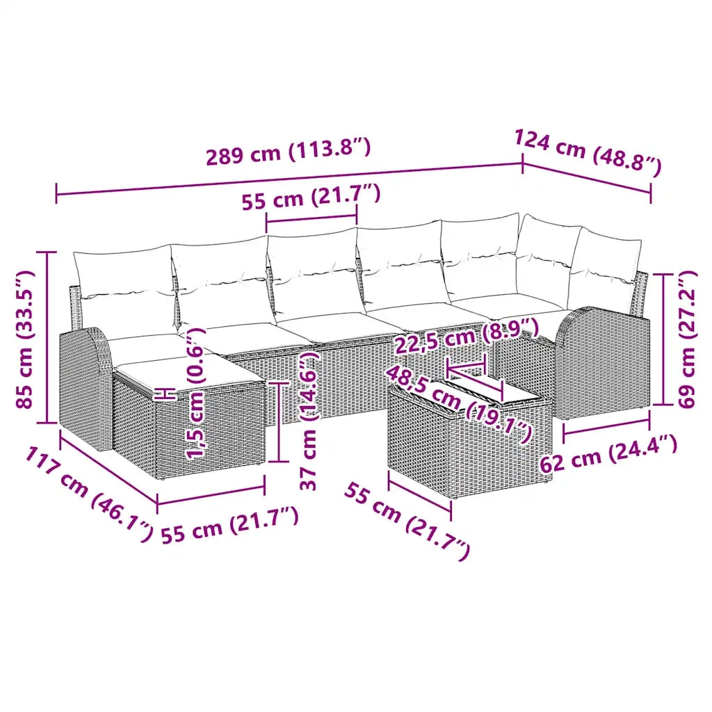 Set Divano da Giardino 8 pcs Grigio chiaro Poly Rattan 3346142