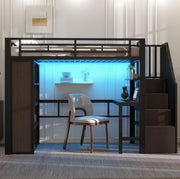 Letto a soppalco 90 x 200 cm con scrivania, ripiani e LED nero
