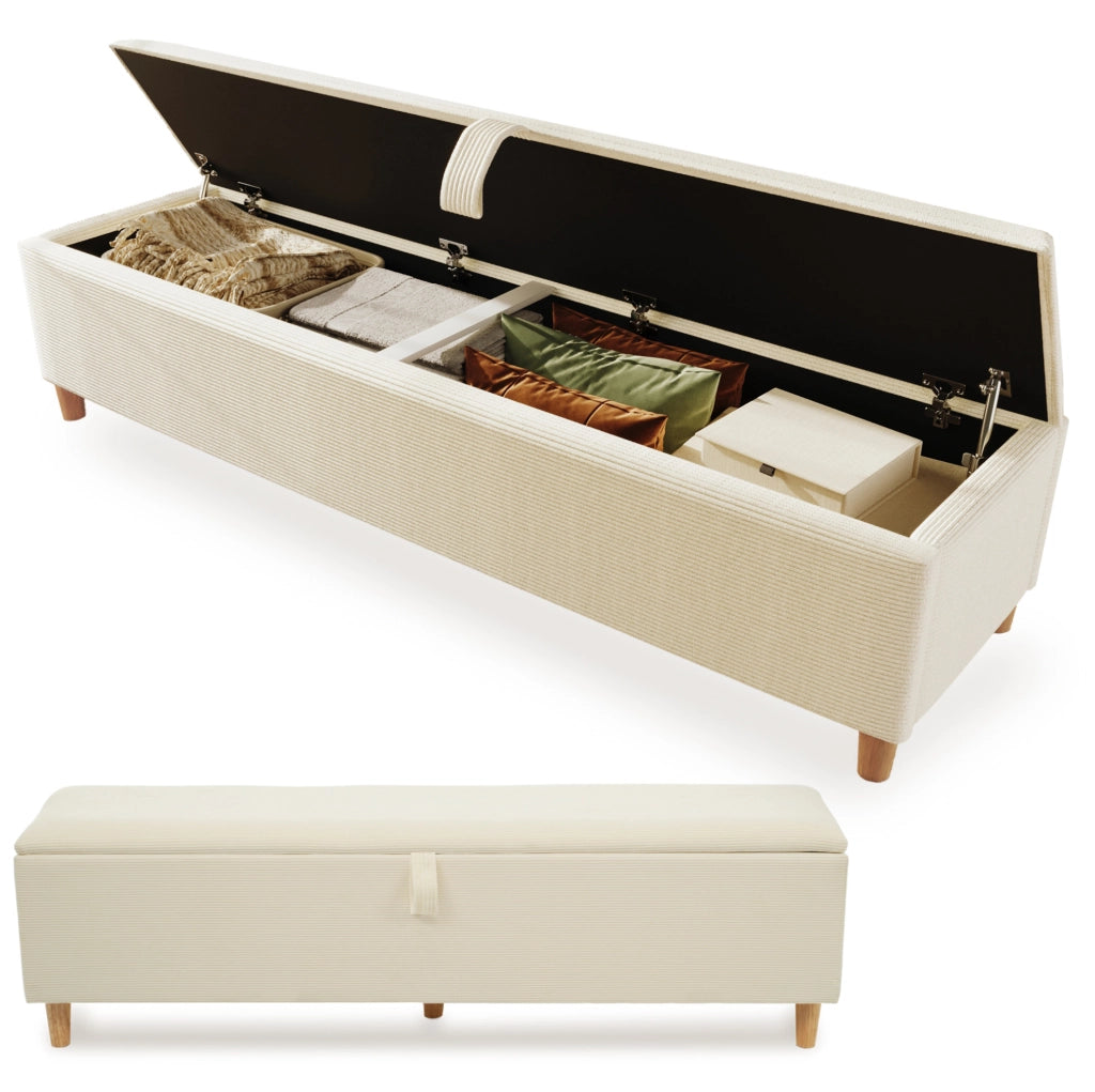 Panca contenitore in tessuto a coste beige
