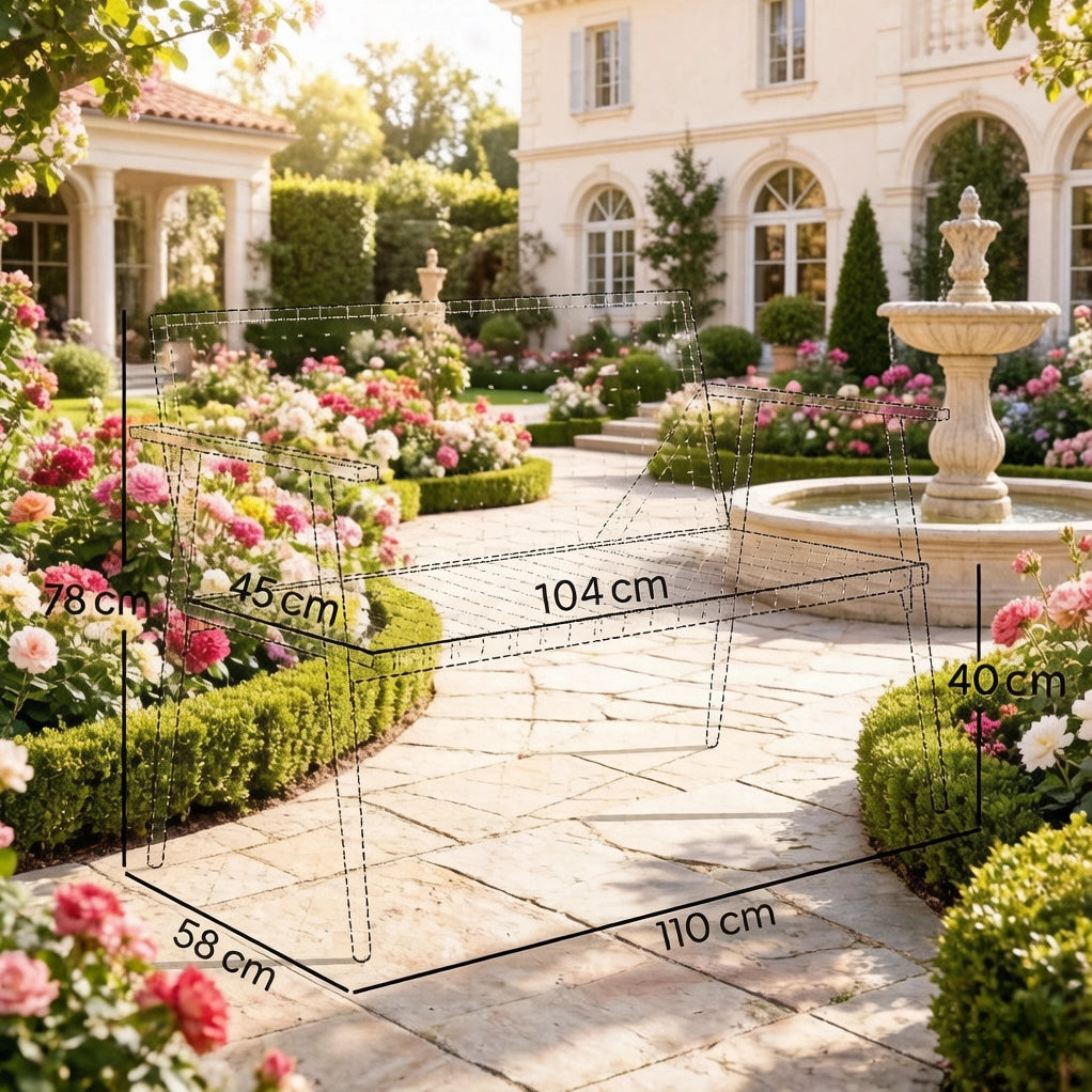 Panca da giardino 2 posti in resina intrecciata e acciaio con cuscini e piedi regolabili