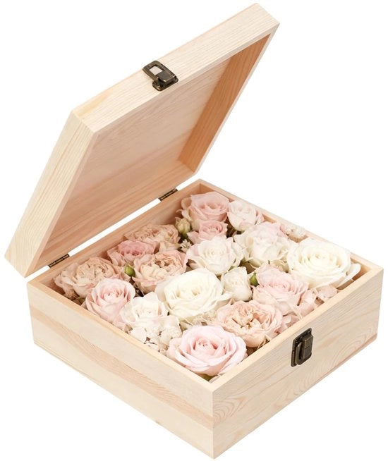 Scatola di Ricerca in Legno - Cassetto di Ricordo con Coperchio - Cassettone in Legno per Gioielli - Scatola di Ricerca per Snack - 23 x 23 x 10 cm - Design Artigianale - Cassetto di Ricordo