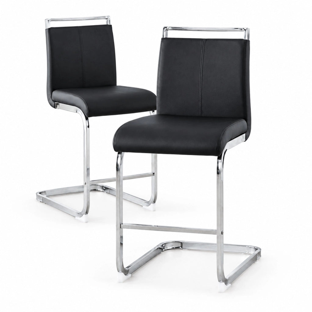 Set di 2 sgabelli da bar neri in stile nordico con gambe in metallo argento e seduta in PU