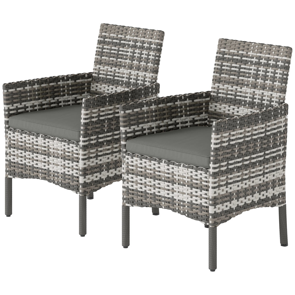 Set 2 Sedie da Giardino in Rattan e Acciaio con Cuscini, Braccioli e Schienale Alto, 58x62x87 cm, Grigio