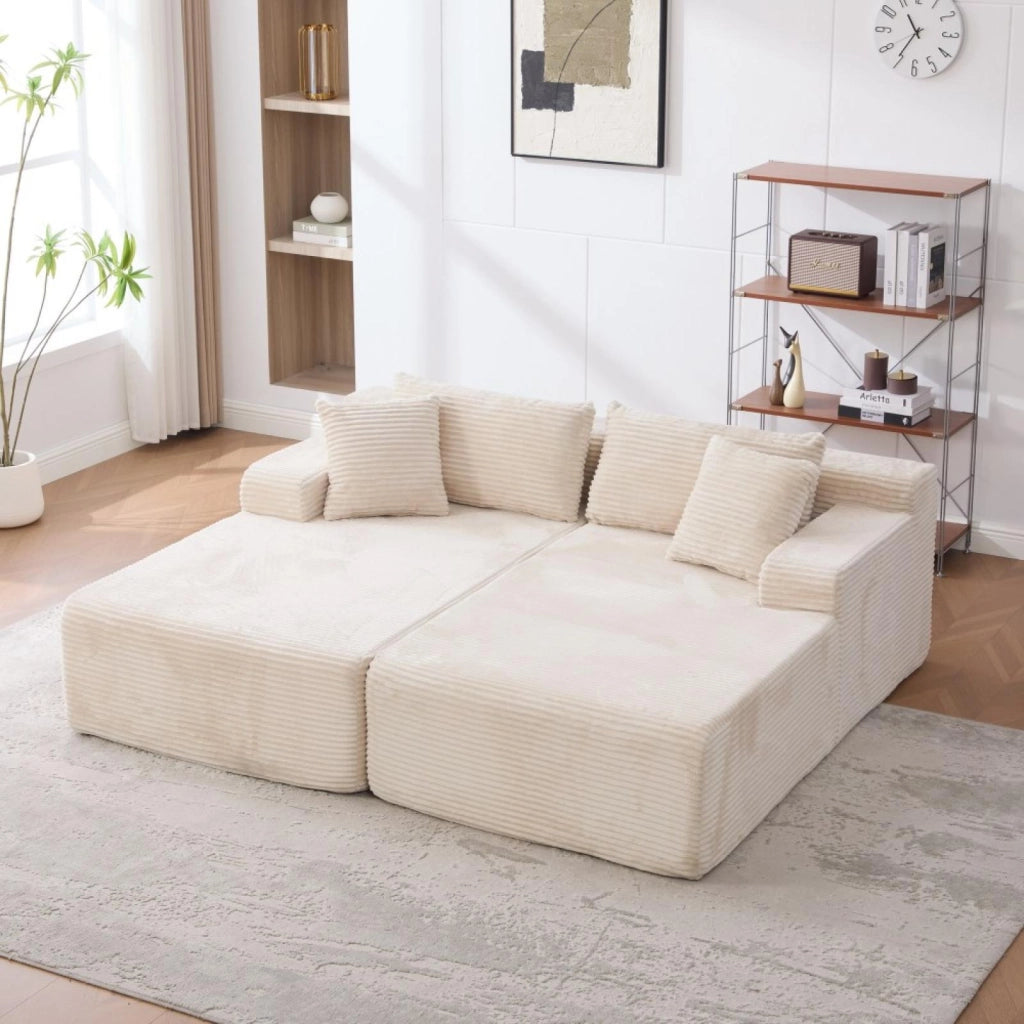 Divano modulare, divano compatto, divano in ciniglia, schiuma ad alta elasticità 30D, base antiscivolo, 2 posti, bianco avorio