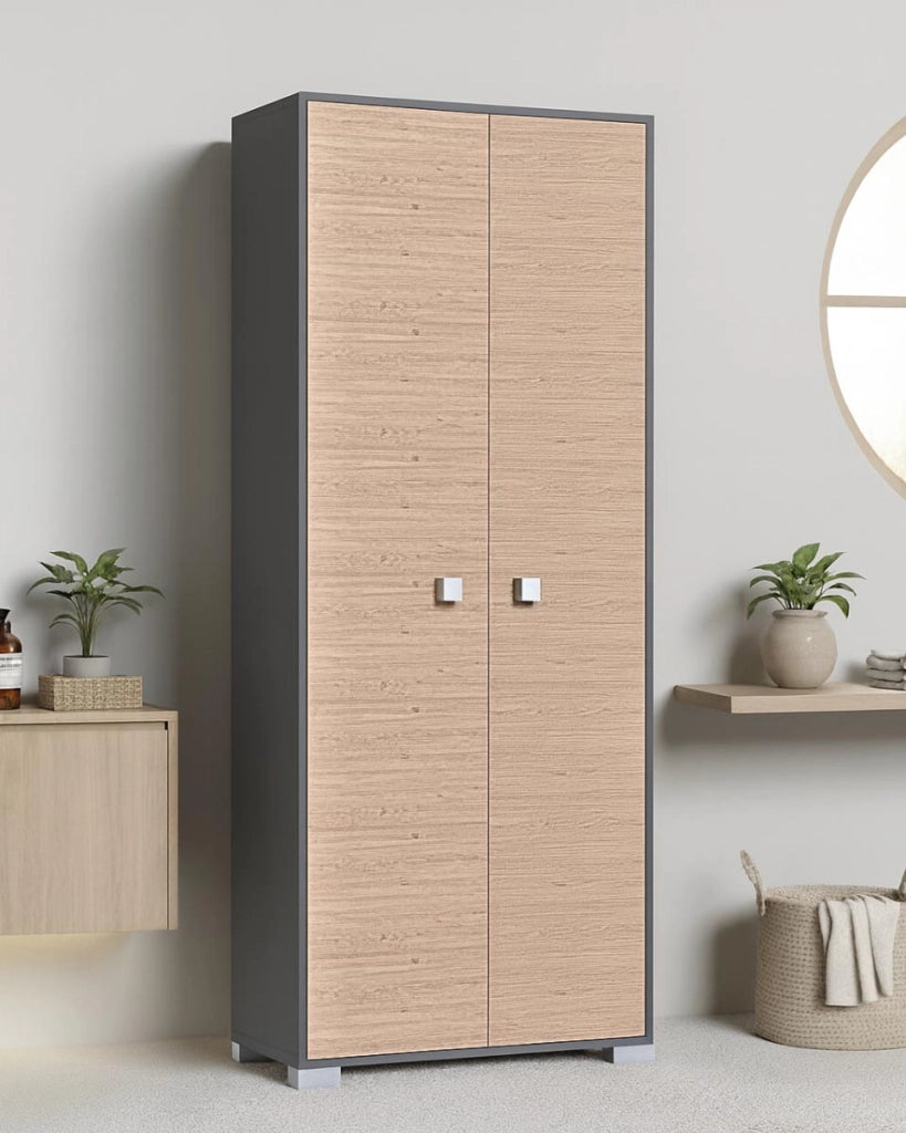 Armadio multiuso Sonia 2 ante - Mobile portascopa salvaspazio - 6 ripiani interni e un vano portascope - Colore ante virginia e struttura antracite - 75x180x35 cm_