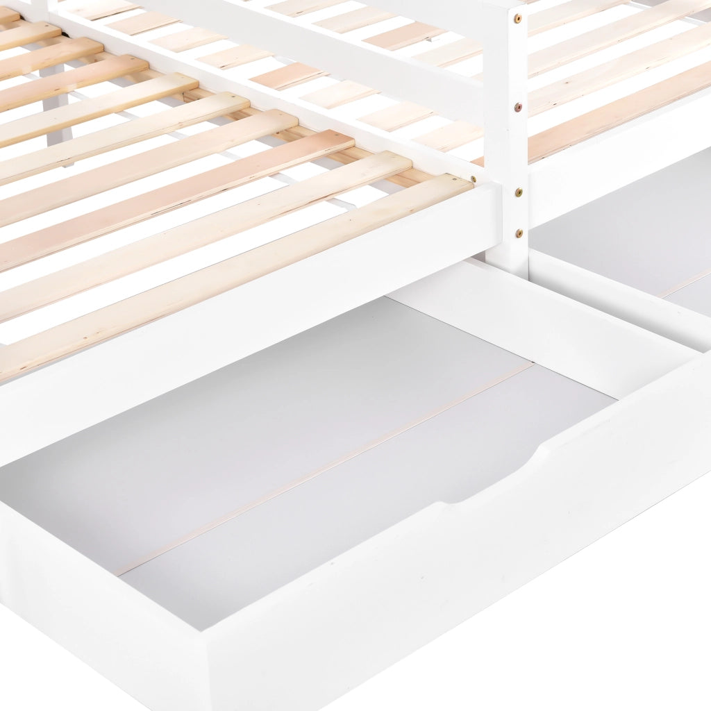 Letto a casetta 200 × 90 cm con due posti letto e 2 cassetti su ruote in legno bianco