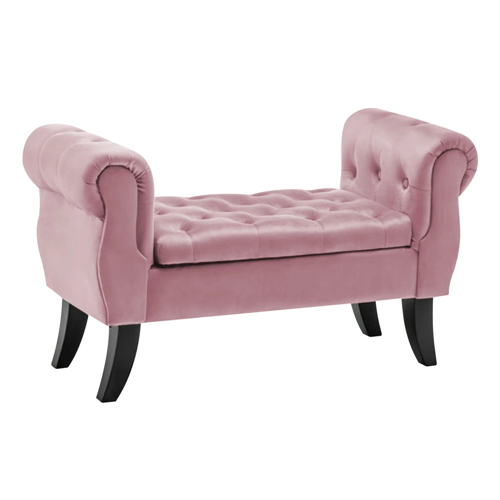 Divanetto In Velluto Panca Contenitore Pouf PortaOggetti Panca Sgabello A Pie Di Letto Cassapanca Ingresso Legno Massello Panchina - RosaAntico