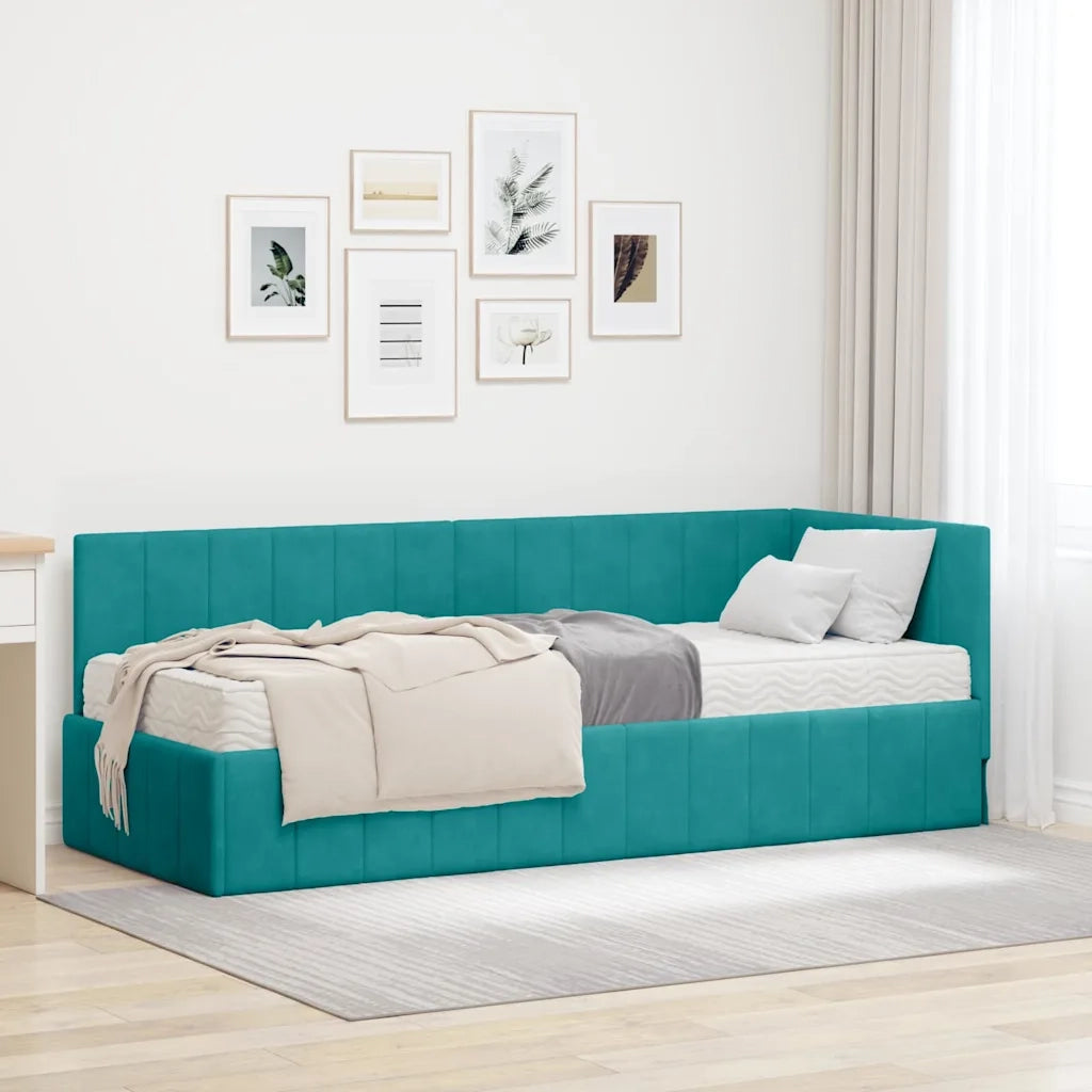 Struttura Letto Angolare con Materasso 2 pz-Giroletto con materasso Turchese Velluto 519850