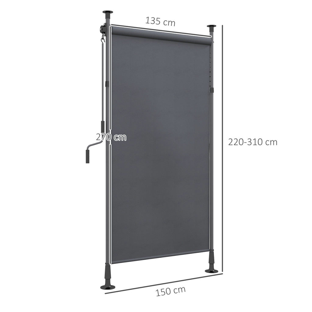 Tenda da sole verticale autoportante regolabile con manovella tela in poliestere grigio scuro 150 × 220-310 cm
