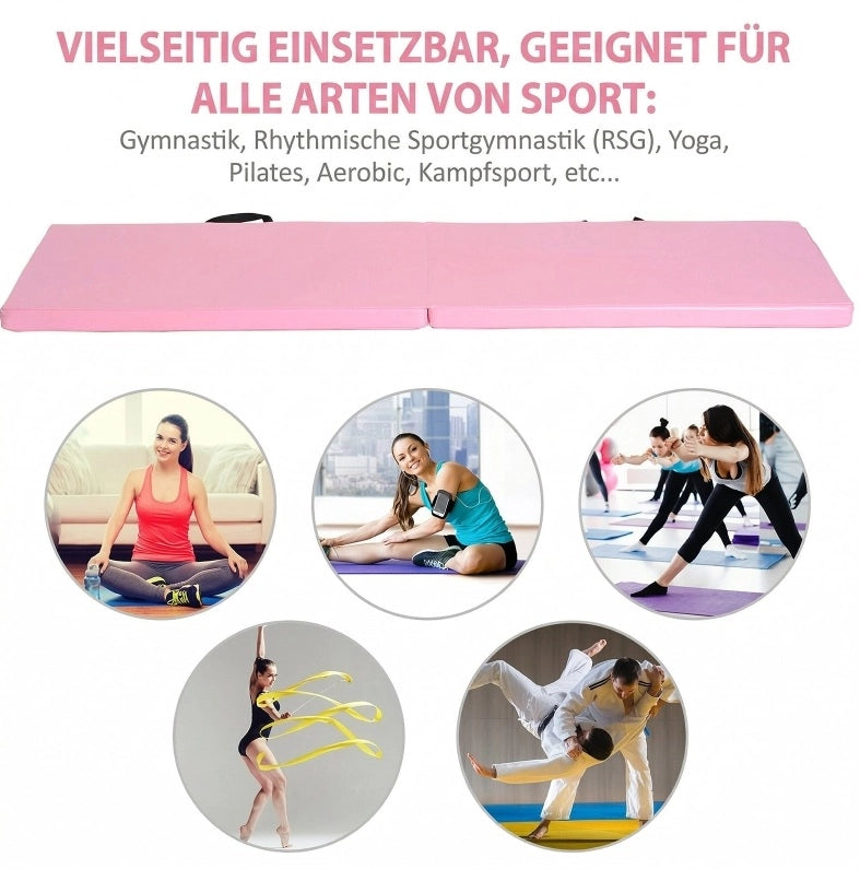 Tappetino da ginnastica pieghevole ULEVR rosa con maniglie, rivestimento sintetico antiscivolo e imbottitura in schiuma EPE