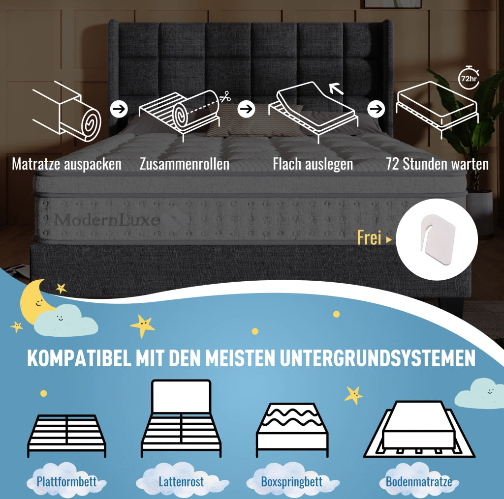 Letto imbottito contenitore 160x200 cm con luce da lettura e USB; materasso incluso; grigio