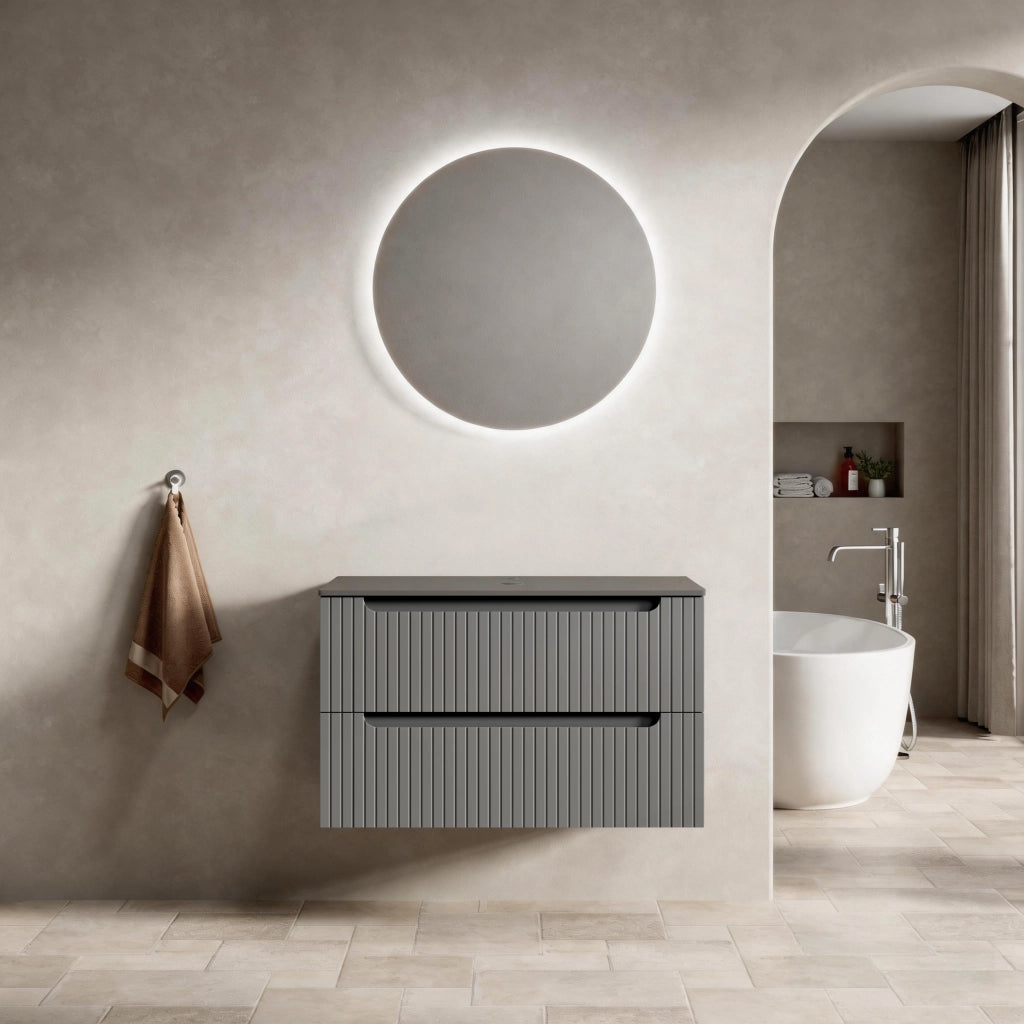 Mobile bagno con 2 cassetti per bagno in pietra sinterizzata e compensato 89×55×61 cm