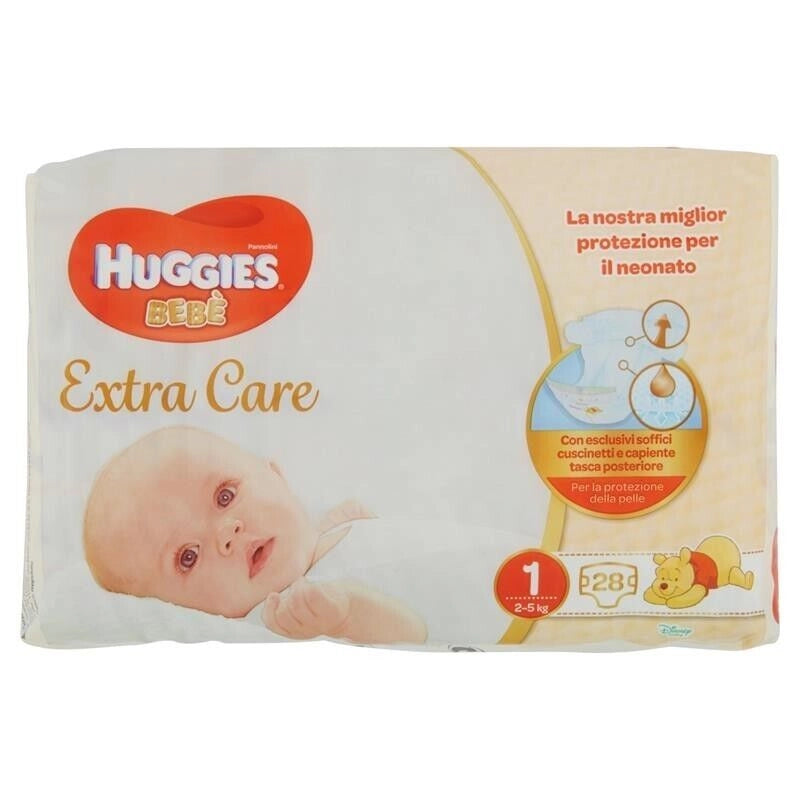 4 PACCHI HUGGIES EXTRA CARE BEBÈ PANNOLINI TAGLIA 1 2-5 KG DA 28 PZ CIASCUNO