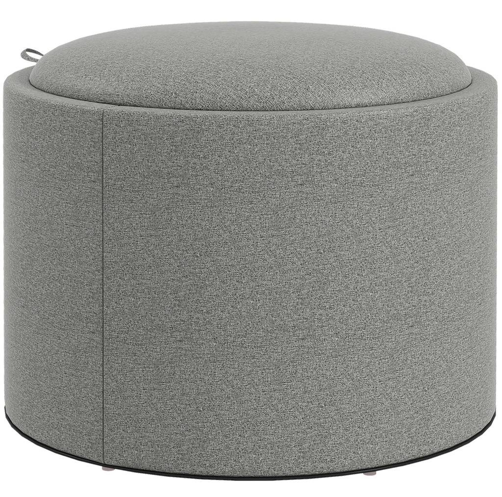Pouf rotondo con contenitore e coperchio pieghevole in tessuto effetto lino grigio Ø56 x 42 cm