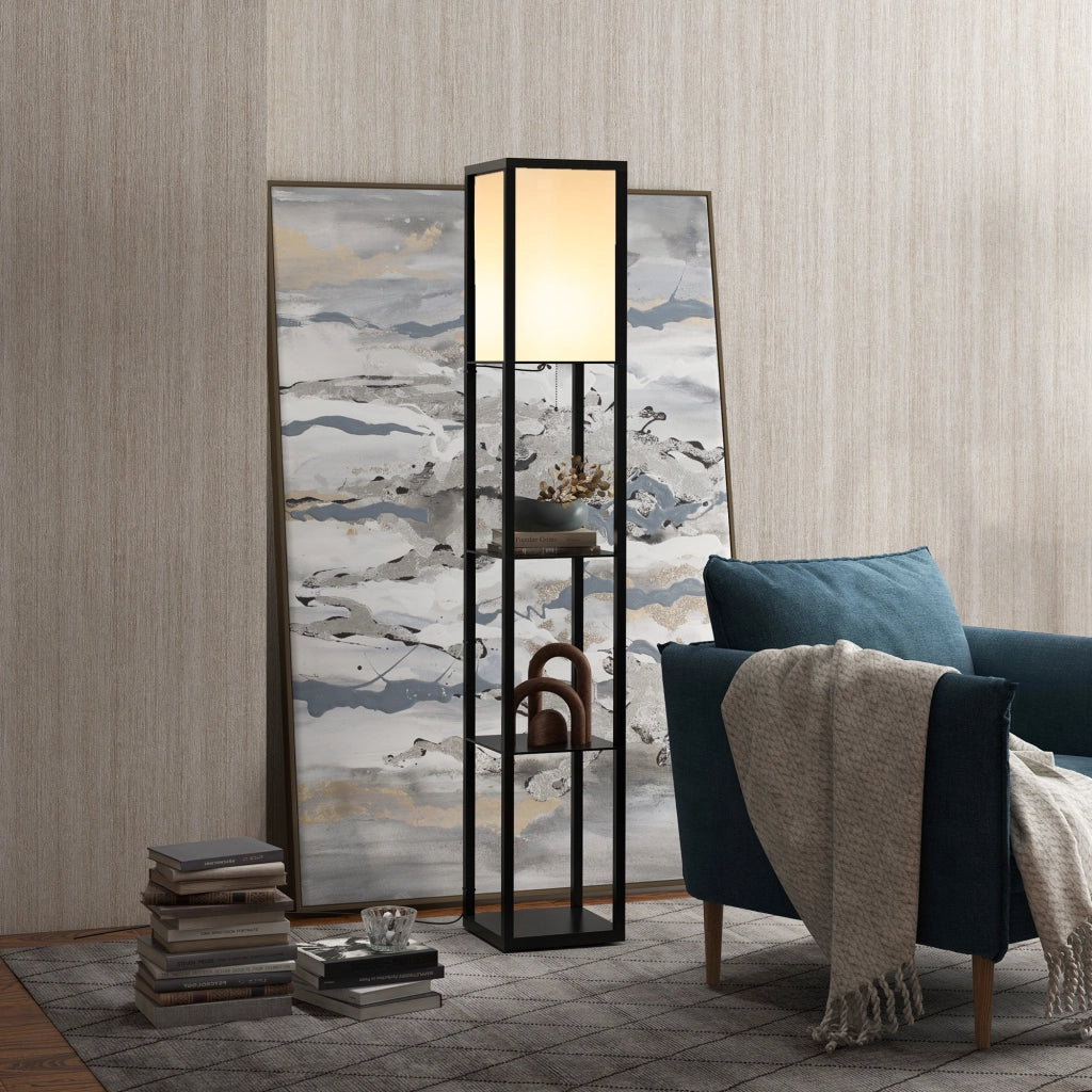 LAMPADA DA TERRA con ripiani 26x26x160 cm MDF nera