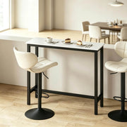 Tavolo Bar Moderno con Struttura in Acciaio Nero e Piano Effetto Marmo Bianco 120x40x100 cm