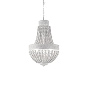 Lampadario Shabby Chic-Provenzale Monet Legno Bianco 5 Luci E14