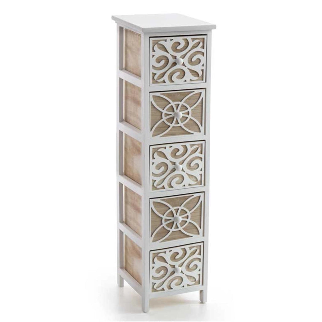 CASSETTIERA IN LEGNO DECORATO 5 CASSETTI 26 X 32 X 98 CM BICOLORE